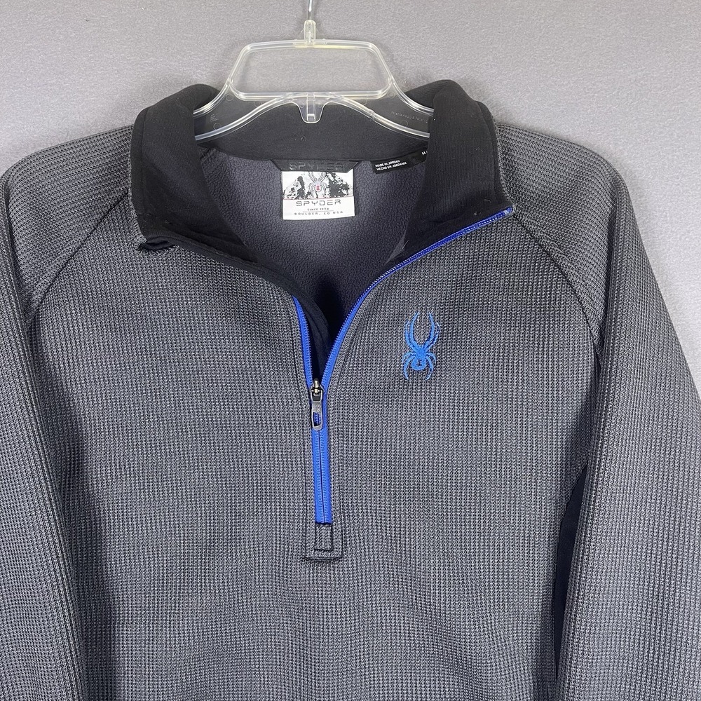 Spyder Sweater Men's M Gray Blue Solid Long‎ Sleeve Quarter Zip Polyester Ski